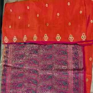Vibrant orange and Magenta Paisley Saree